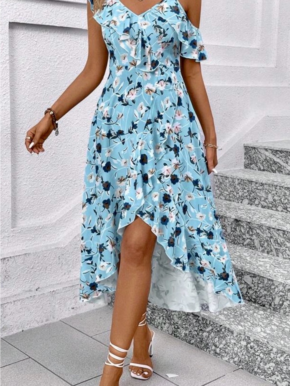 Floral Asymmetrical Ruffle Midi Dress - Picture 2 of 8